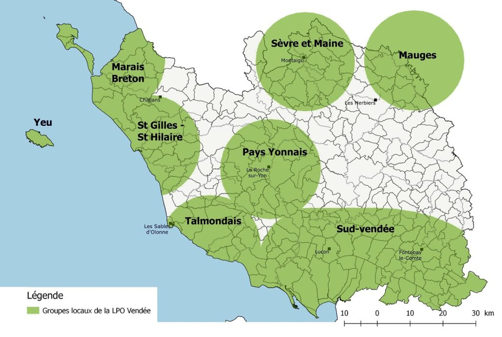 Carte des groupes locaux de la LPO en Vendée