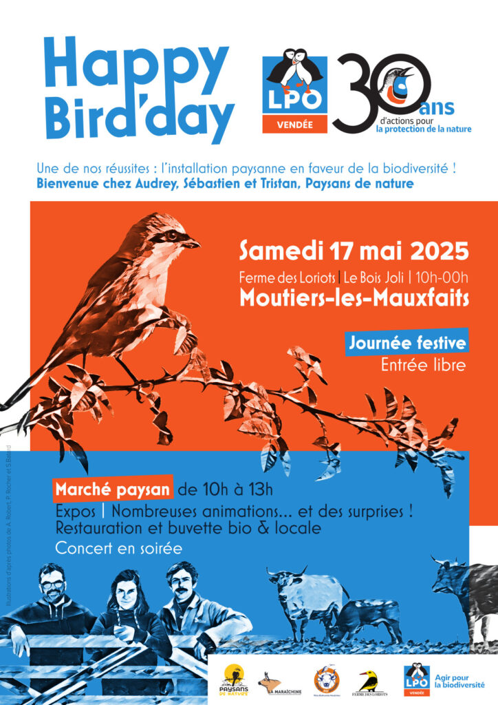 "Jumelles et bottes de foin" La LPO Vendée fête ses 30 ans ! Journée Happy bird'day le samedi 17 mai 2025 à la ferme des Loriots