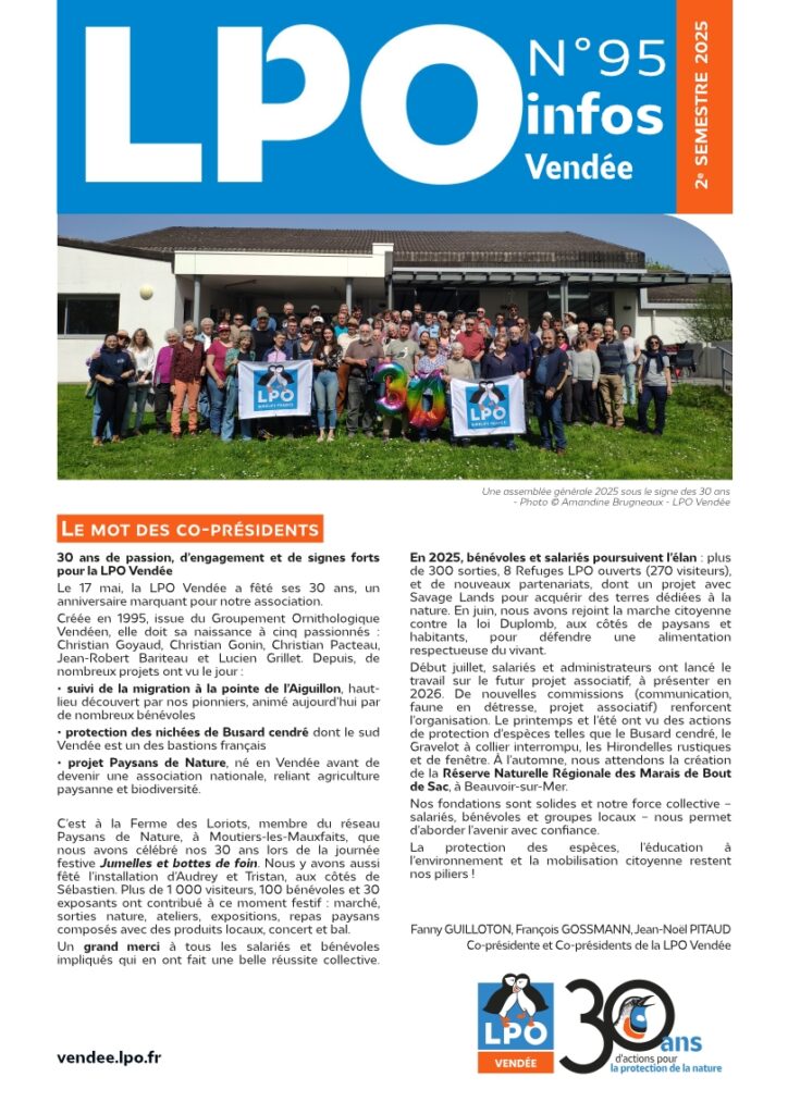 LPO infos Vendée n°95 - 2e semestre 2025 - Bulletin d'informations pour les adhérents de la LPO Vendée